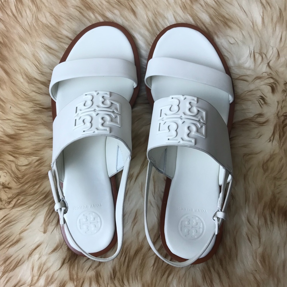 Tory Burch Melinda Powder Coated Sandal White Logo - Picture 4 of 8